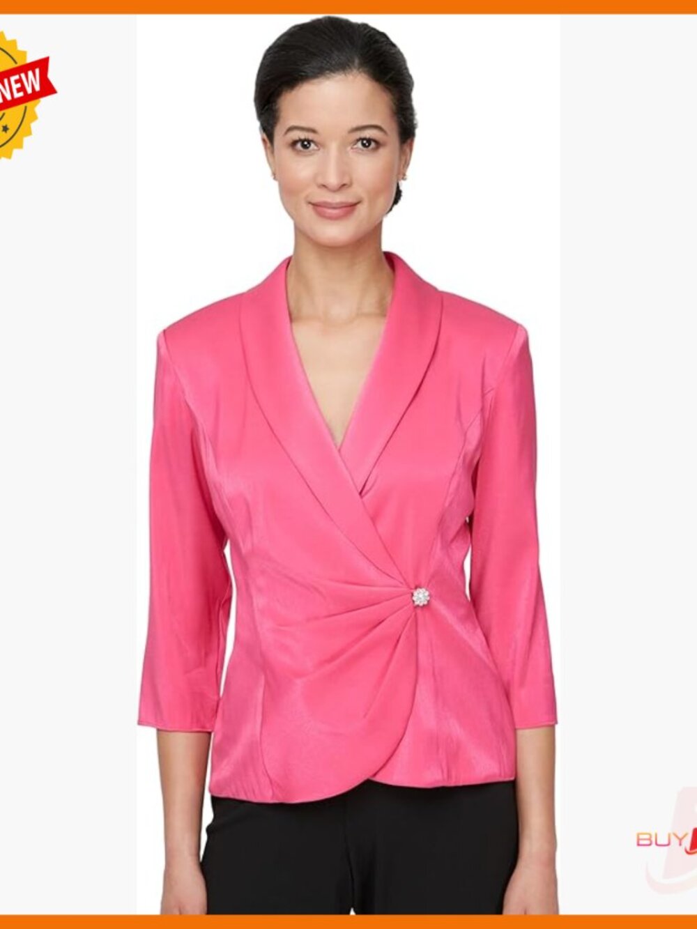 3/4 Sleeve Surplice Neckline Blouse With Embellished Side Closure
